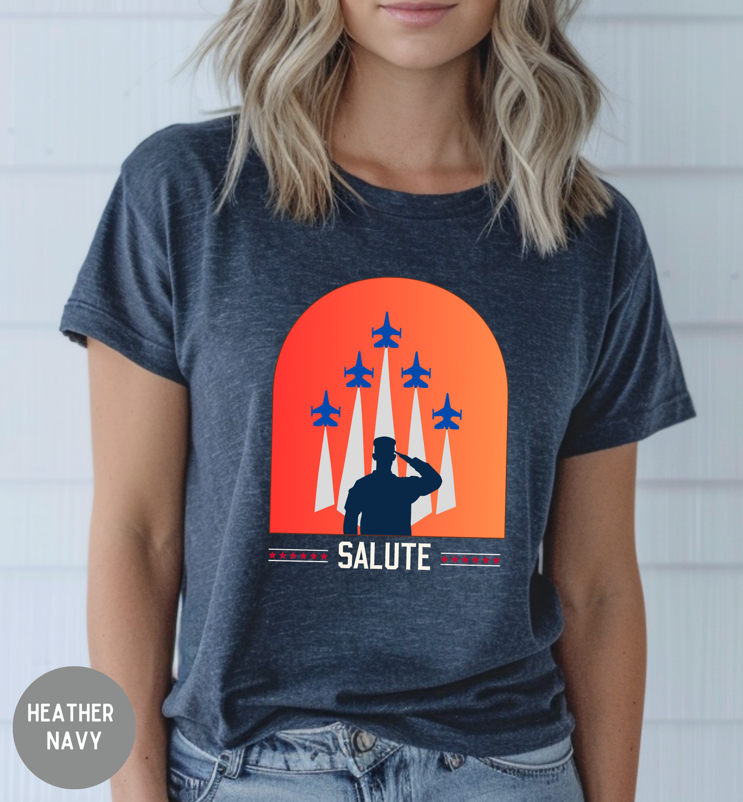 Salute Patriotic Military T-Shirt | Veteran Tribute Jet Flyover Tee | USA Honor Shirt | Armed Forces Graphic | Fourth of July Unisex Tee