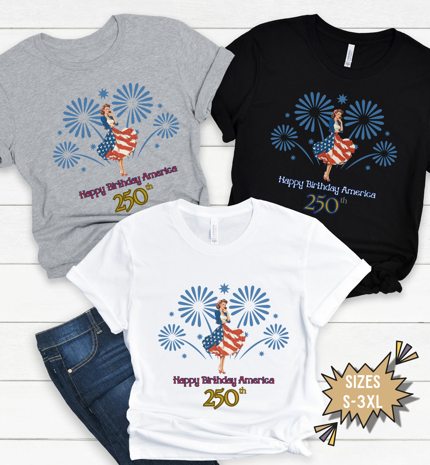 Happy Birthday America 250th T-Shirt | USA 250th Anniversary Shirt | Patriotic Fireworks Tee | Fourth of July 2026 Shirt | Americana Tee