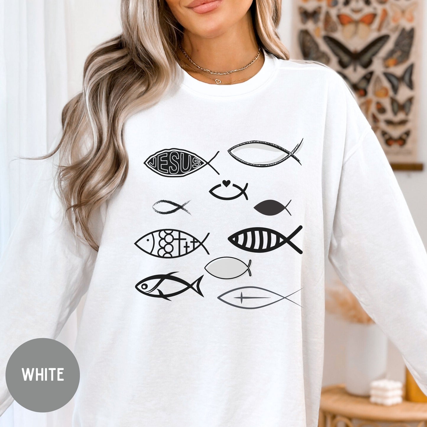 Jesus Christian Sweatshirt, Christian fish sweater, Trendy Faith Apparel, Bible tee, religious apparel, Christian clothing, Christian gift.
