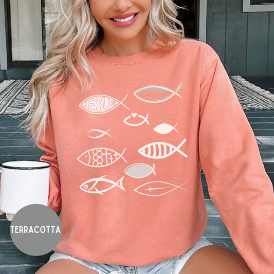 Jesus Christian Sweatshirt, Christian fish sweater, Trendy Faith Apparel, Bible tee, religious apparel, Christian clothing, Christian gift.