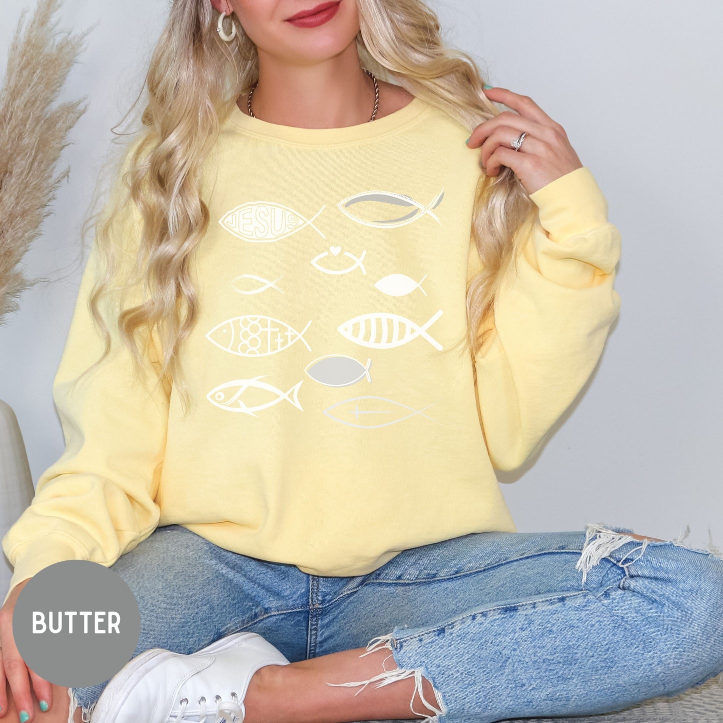 Jesus Christian Sweatshirt, Christian fish sweater, Trendy Faith Apparel, Bible tee, religious apparel, Christian clothing, Christian gift.