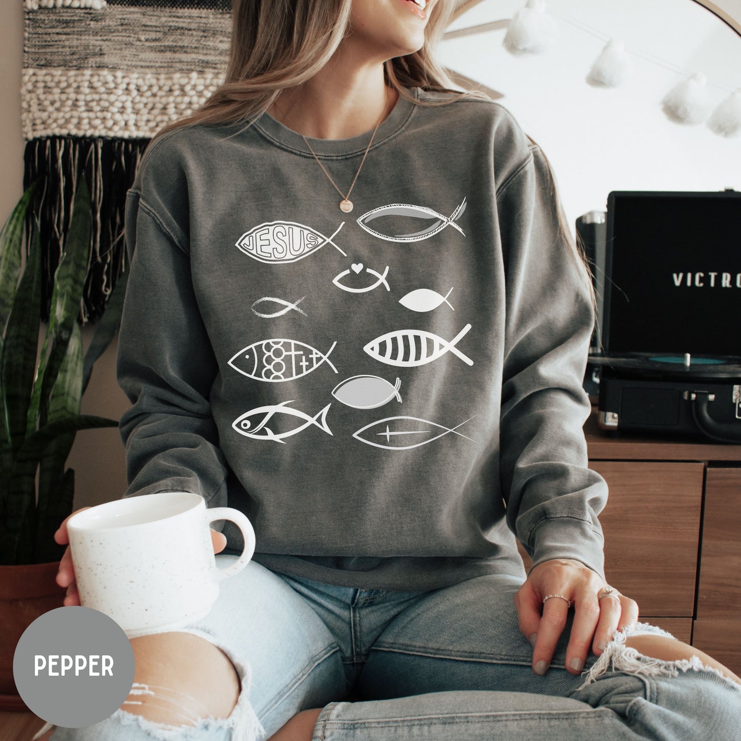Jesus Christian Sweatshirt, Christian fish sweater, Trendy Faith Apparel, Bible tee, religious apparel, Christian clothing, Christian gift.