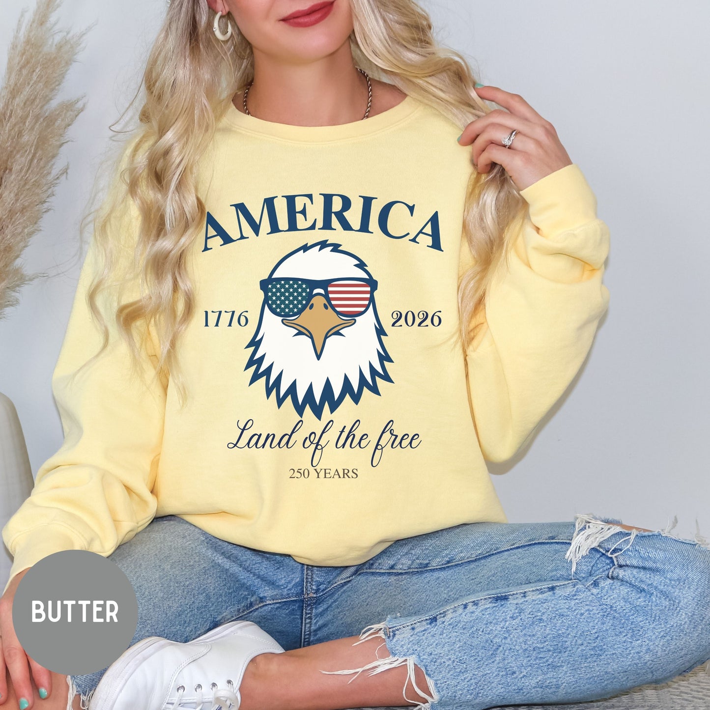Land of the Free, America 1776-2026 Sweater, Red White Blue, American Eagle Tee, Fourth of July Shirt, Patriotic tee, Stars & Stripes, USA
