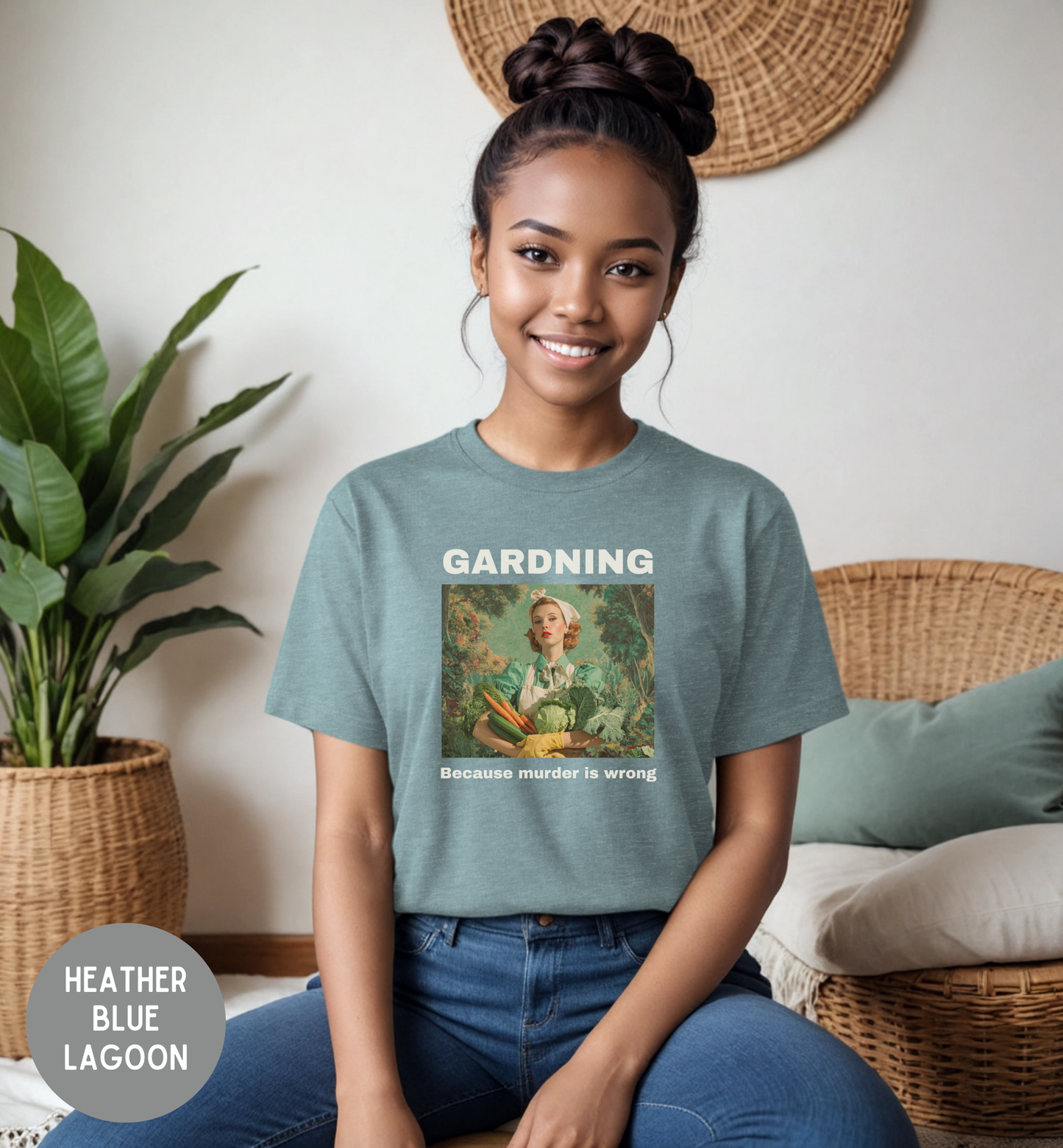 Gardening Because Murder Is Wrong T-Shirt | Funny Gardener Shirt | Dark Humor Garden Tee | Vintage Style Gardening Shirtt