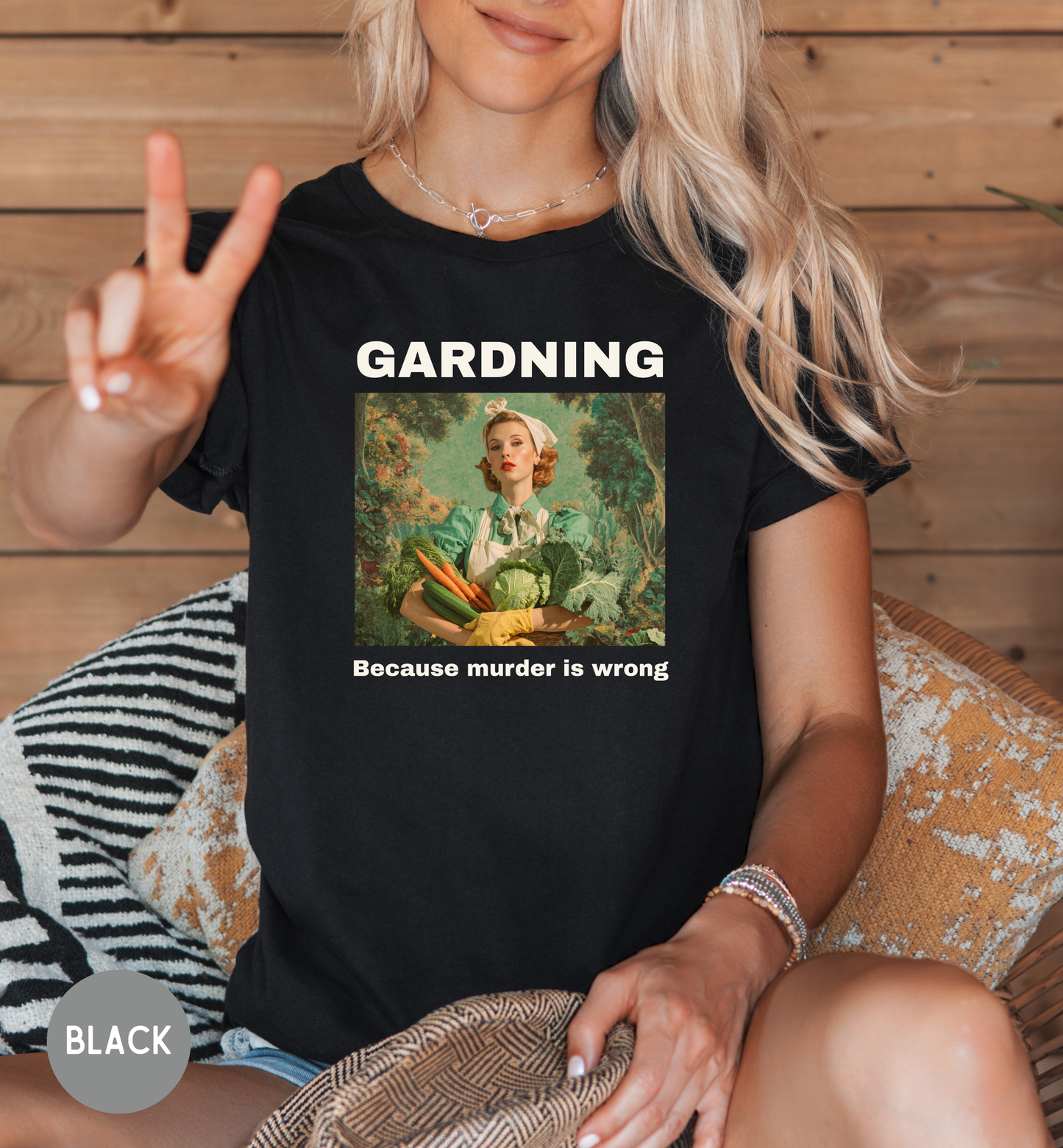Gardening Because Murder Is Wrong T-Shirt | Funny Gardener Shirt | Dark Humor Garden Tee | Vintage Style Gardening Shirtt