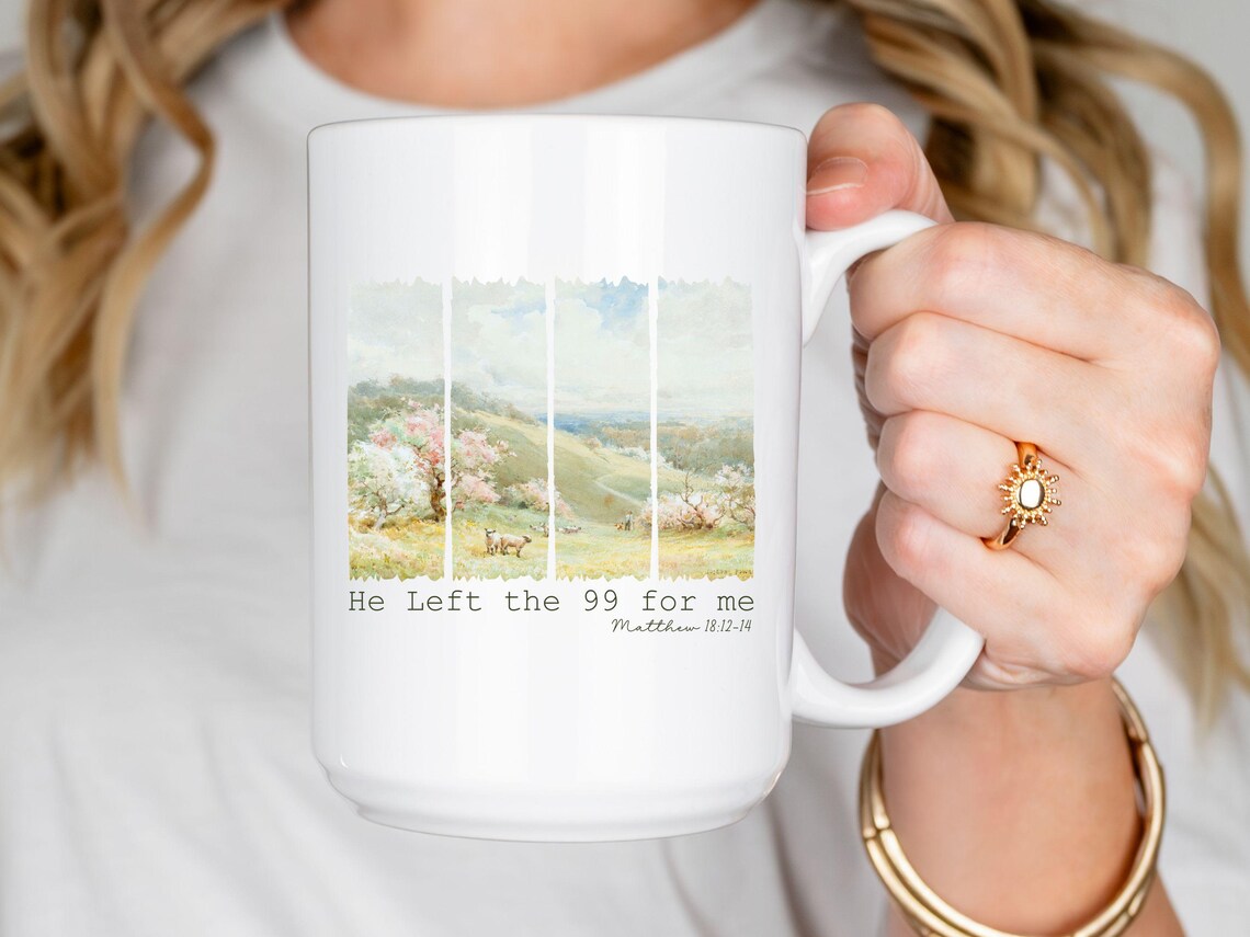 He Left the 99 for Me, Christian Coffee Mug, Bible Mugs, Faith-Based Mug, Bible Verse Gift, Ceramic Mug, Baptism Gifts, Tea cup, Sheep mug.