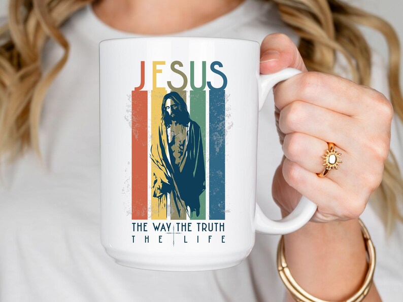 The way the truth the life, Jesus Coffee mug, Christian retro mug, Bible verse tea cup, Faith gift mugs, Baptism gifts, Religious gifts.