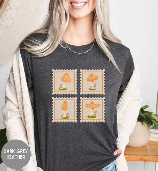 Cute Mushroom Stamp T-Shirt | Pastel Cottagecore Fungi Shirt | Woodland Aesthetic Tee | Vintage Style Mushroom Top | Unisex Nature Shirt