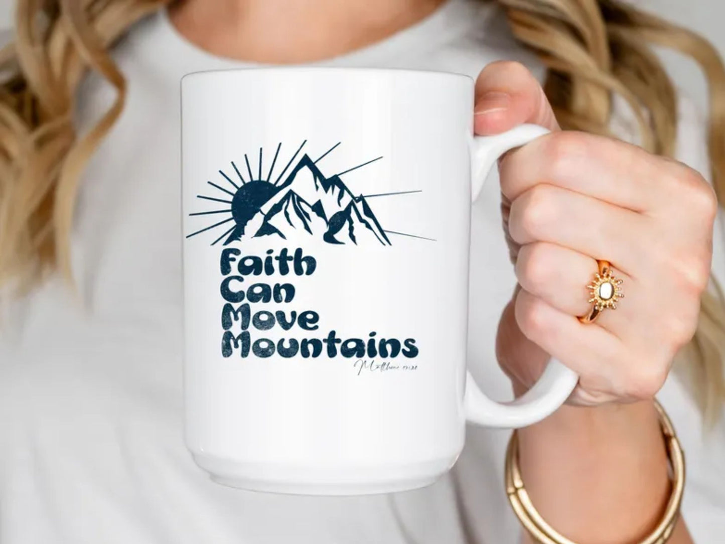 Christian coffee mug-Faith can move mountains, Bible verse mug, inspirational mug, Mountain lovers gift, religious gift, Scripture mugs.