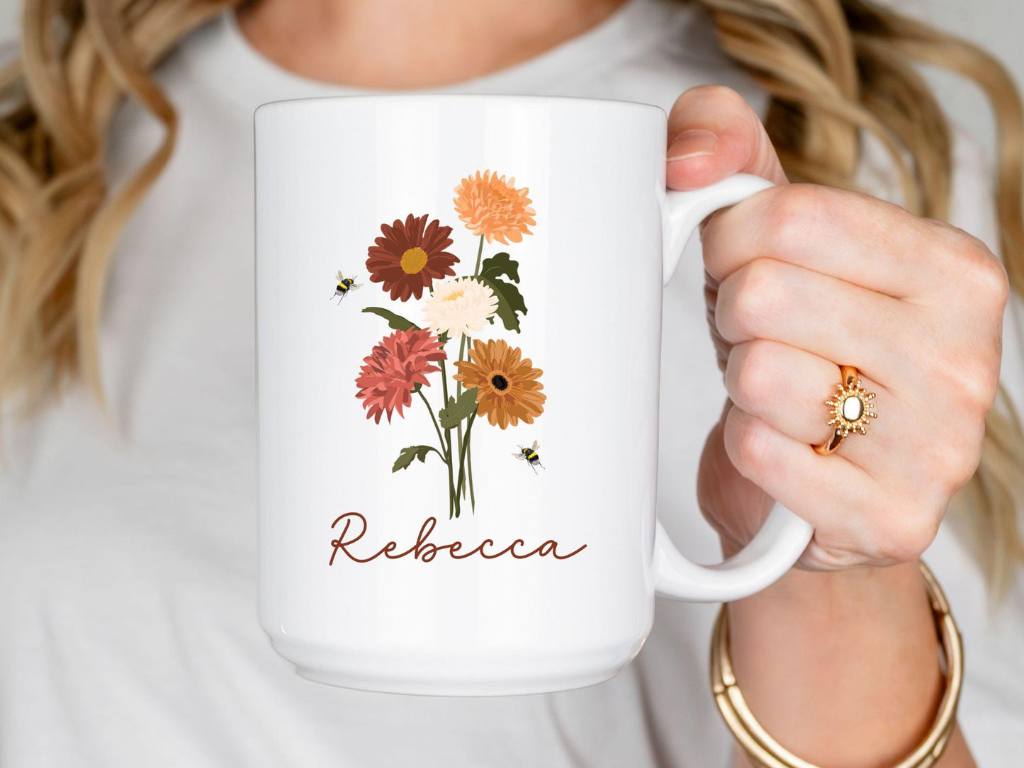 Wildflowers mug, Floral mugs, Nature mug, Bee mug, Botanical teacup, Garden lover gift, Gift for her, Personalized name mug, Custom mug,