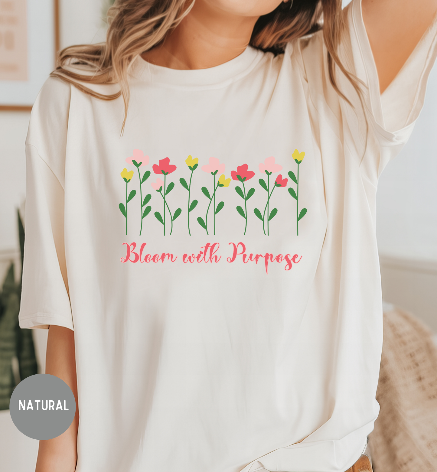 Bloom with Purpose T-Shirt | Floral Inspirational Tee | Faith-Based Encouragement Shirt | Christian Motivational Top | Soft Graphic Tee