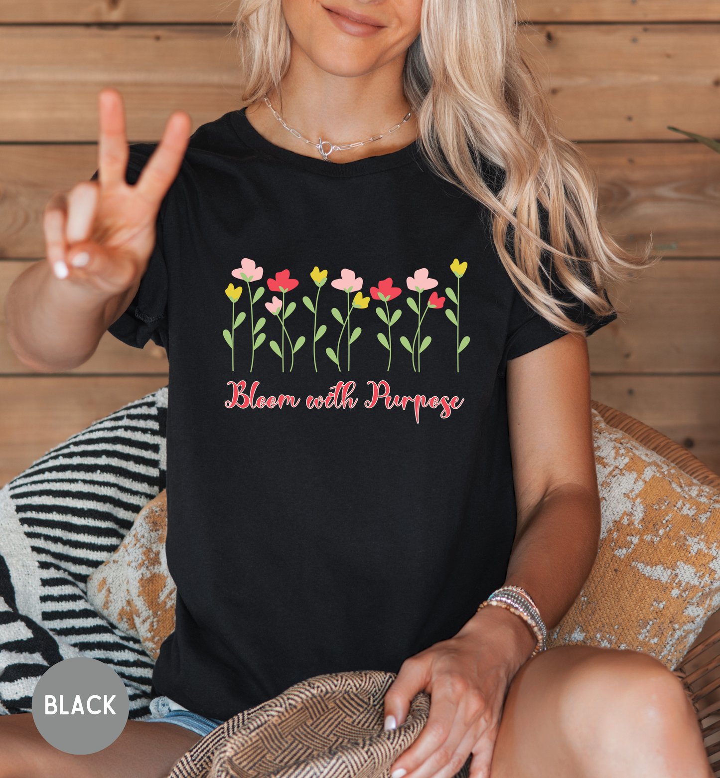 Bloom with Purpose T-Shirt | Floral Inspirational Tee | Faith-Based Encouragement Shirt | Christian Motivational Top | Soft Graphic Tee
