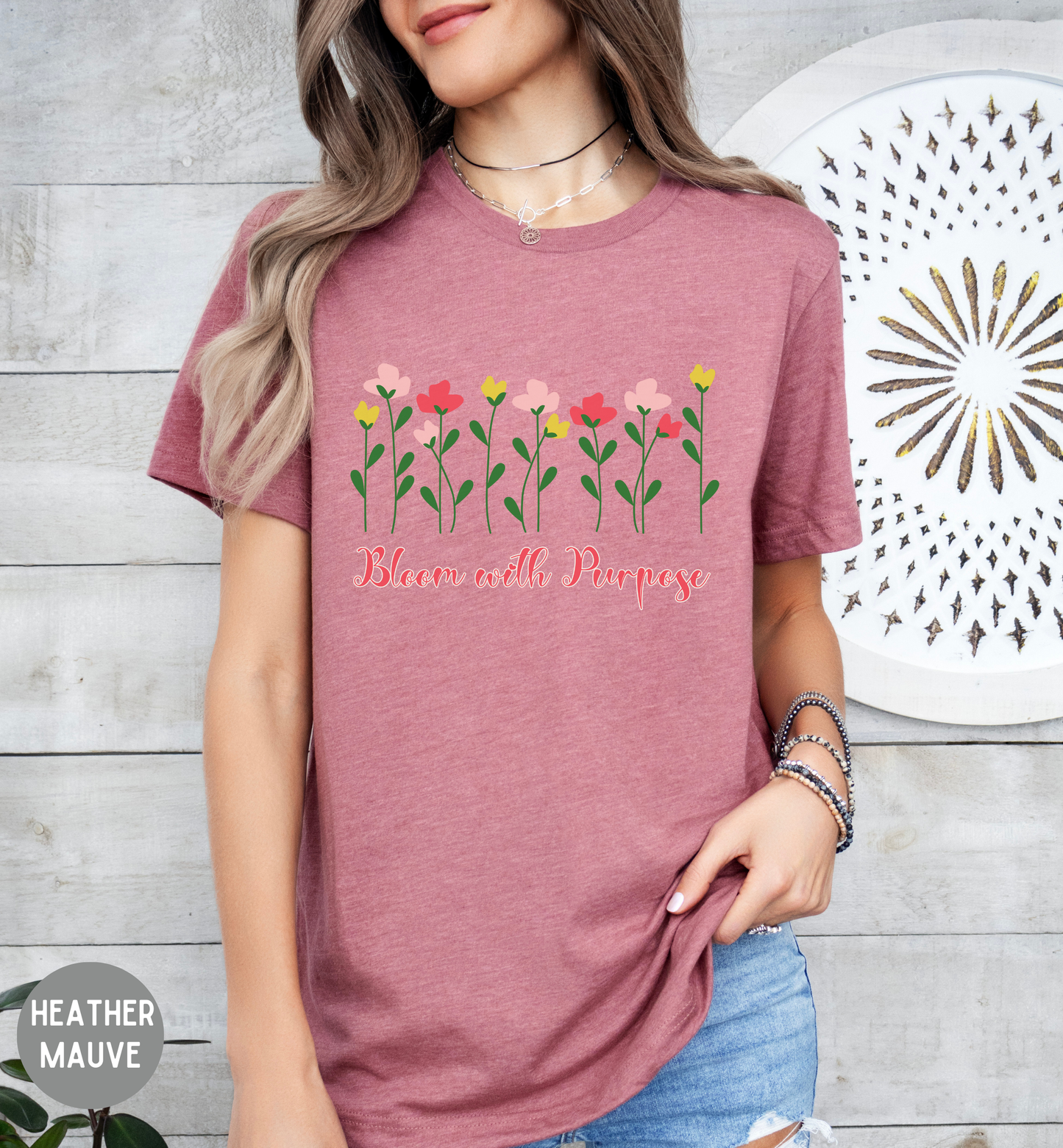 Bloom with Purpose T-Shirt | Floral Inspirational Tee | Faith-Based Encouragement Shirt | Christian Motivational Top | Soft Graphic Tee