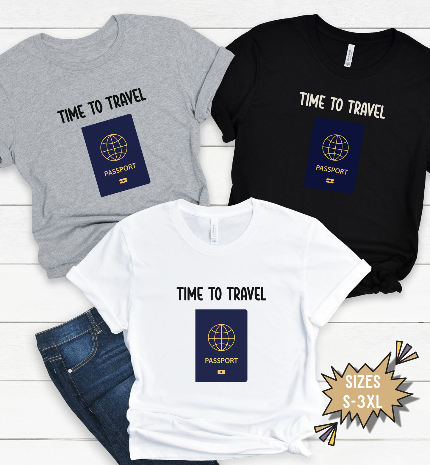 Time to Travel T-Shirt | Passport Graphic Tee | Travel Lover Shirt | Adventure Quote Top | Wanderlust Unisex Travel Tee