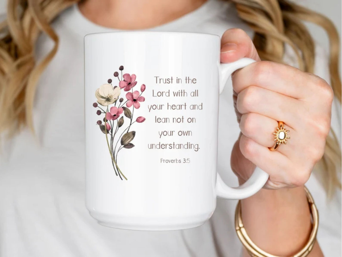 Trust in the Lord christian coffee mug, Proverbs 3, bible verse, Faith gifts for women, Floral mug for mom, Mothers day  or birthday gift.