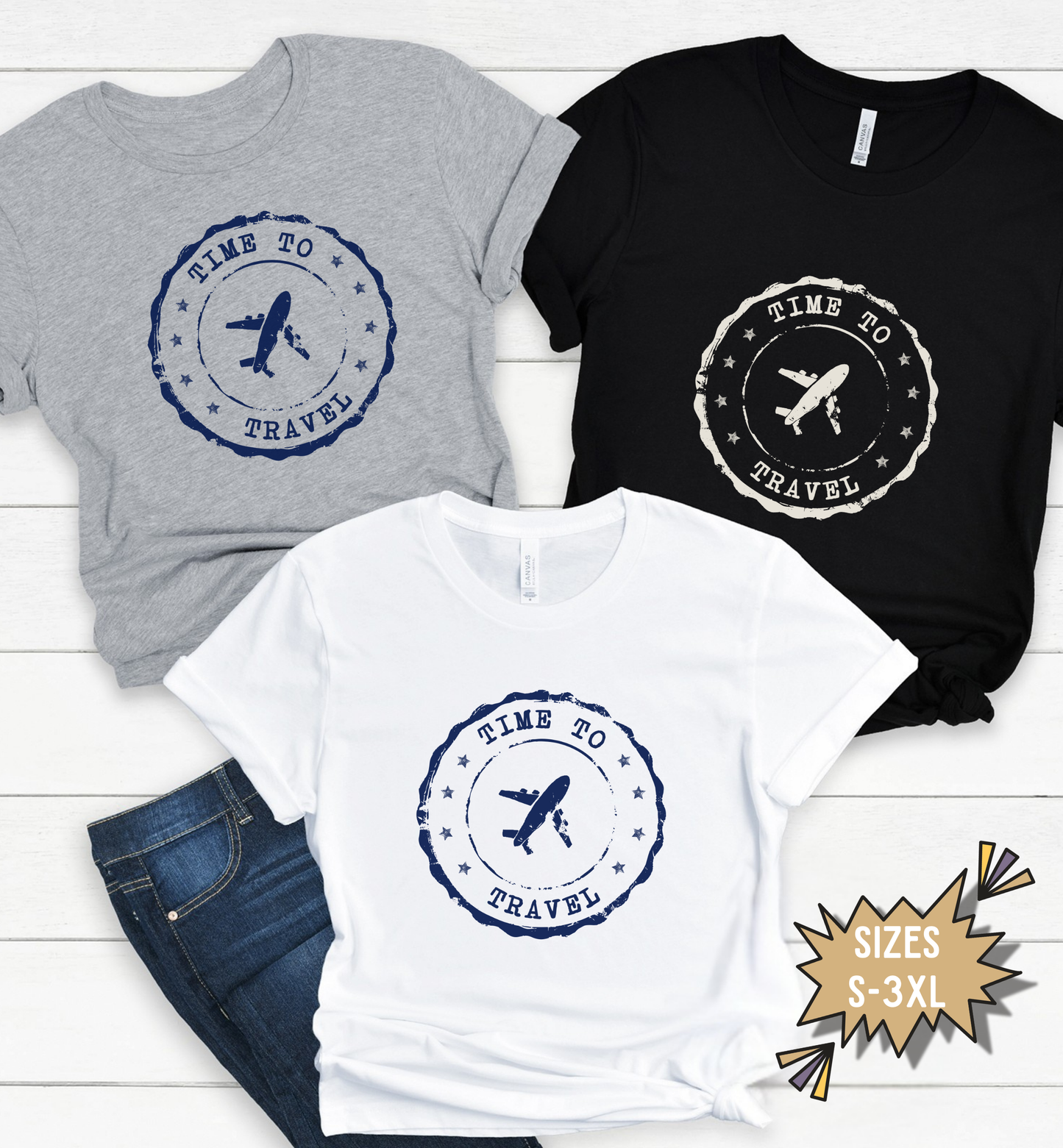 Time to Travel T-Shirt | Vintage Travel Stamp Tee | Wanderlust Graphic Shirt | Adventure Lover Top | Unisex Passport Style Tee