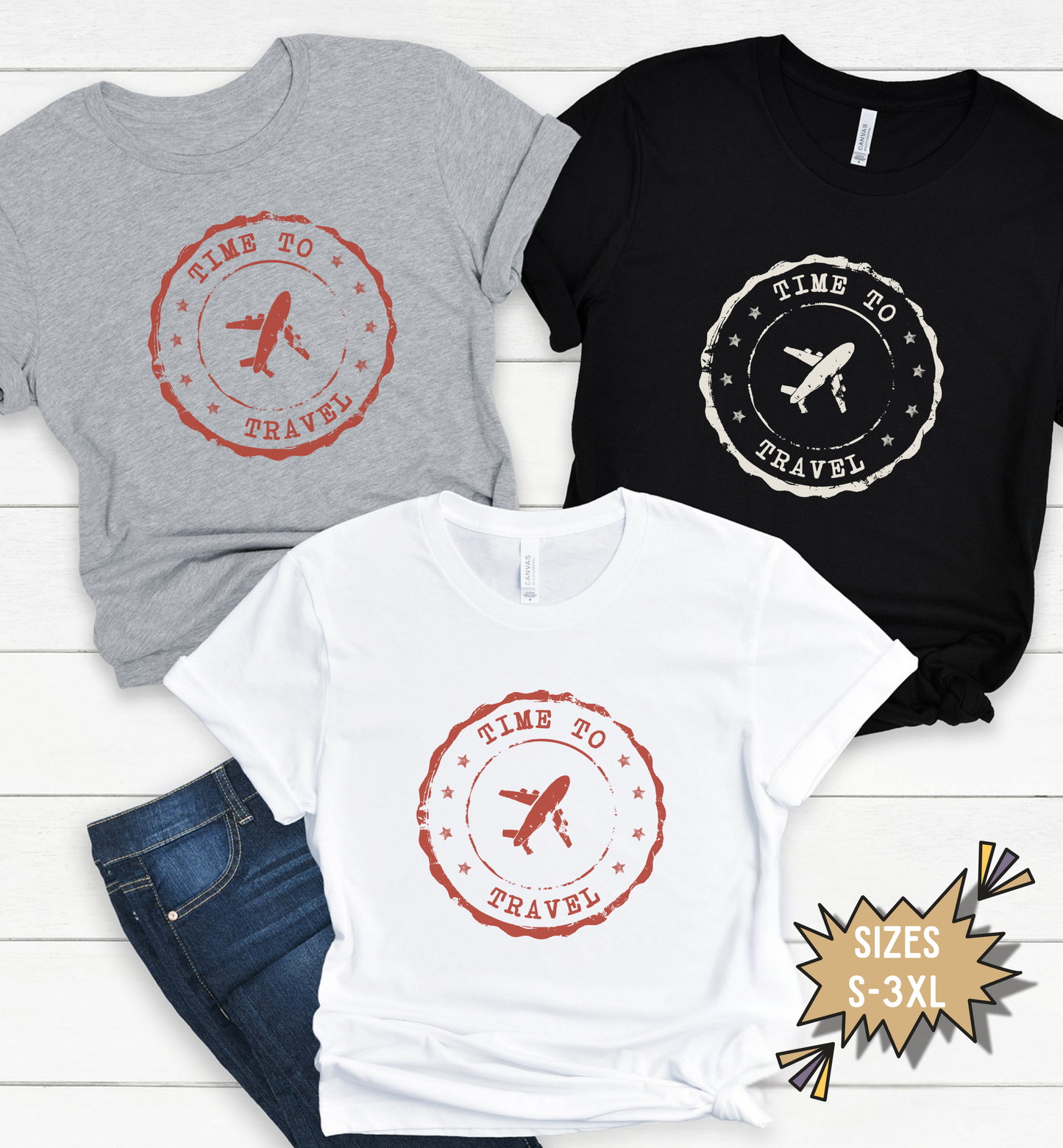 Time to Travel T-Shirt | Vintage Travel Stamp Tee | Wanderlust Graphic Shirt | Adventure Lover Top | Unisex Passport Style Tee