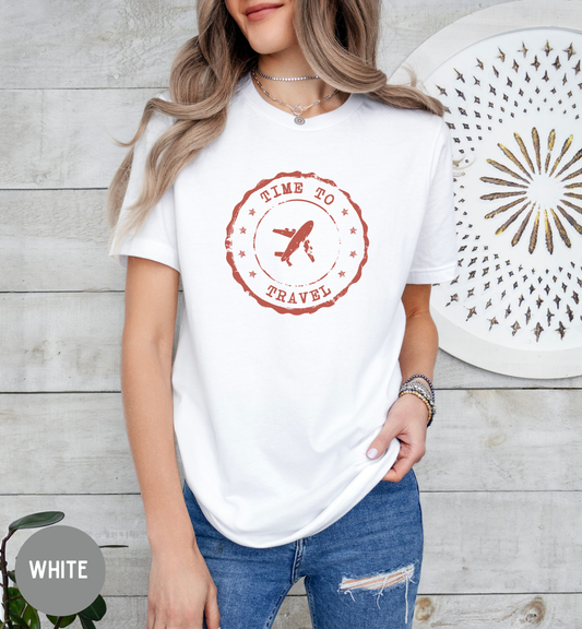 Time to Travel T-Shirt | Vintage Travel Stamp Tee | Wanderlust Graphic Shirt | Adventure Lover Top | Unisex Passport Style Tee