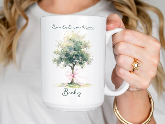 Personalized Coffee mug. Faith mugs, Bible verse mugs, Custom name gifts, Cristian mug, Inspirational gifts, mugs for her, Rooted in him.