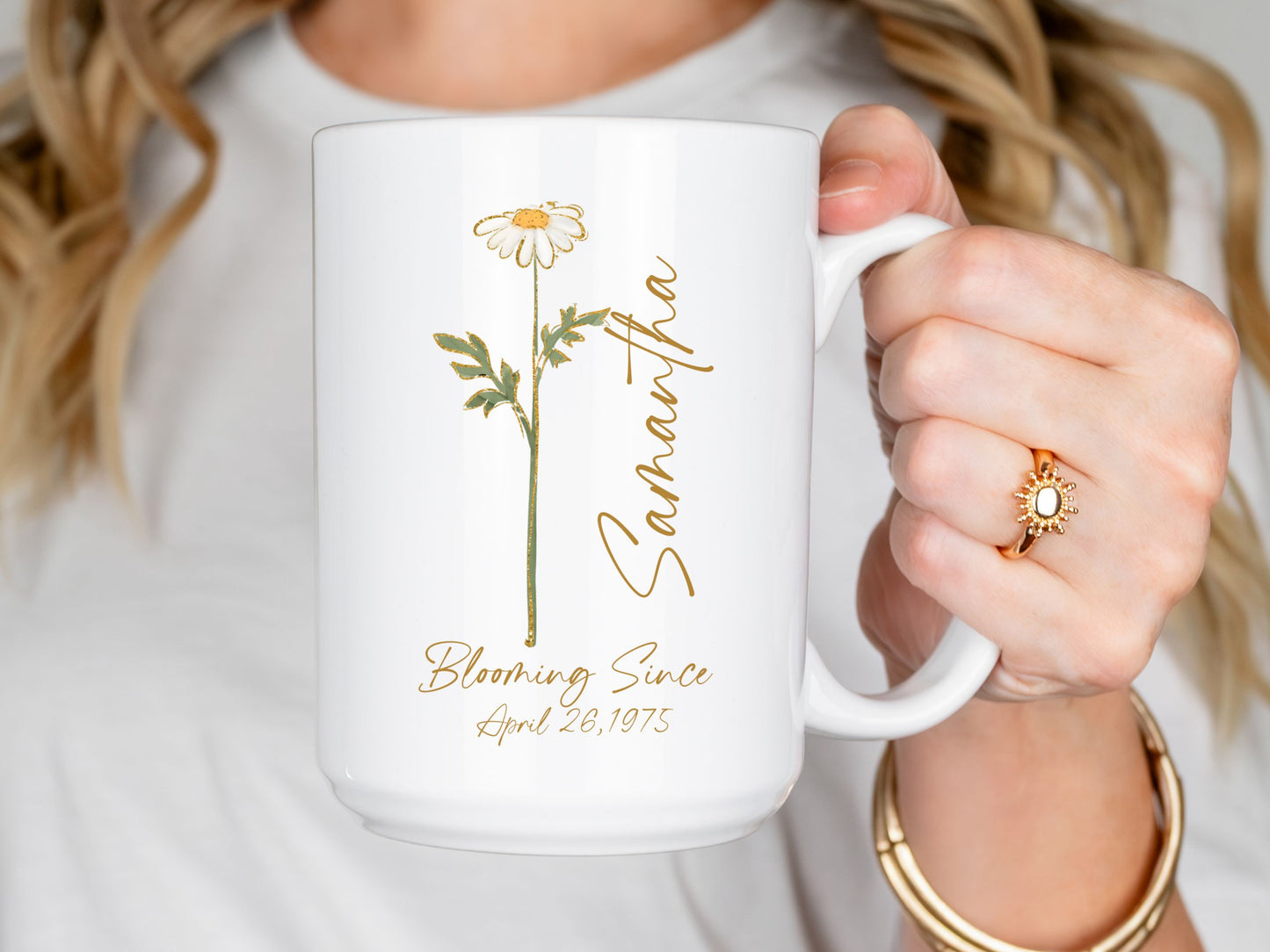 Personalized Birth Flower Mug with Name & Date, Custom Birthday Coffee Cup, Floral Gift for Her, Birth Month Flower Mug, Meaningful Keepsake