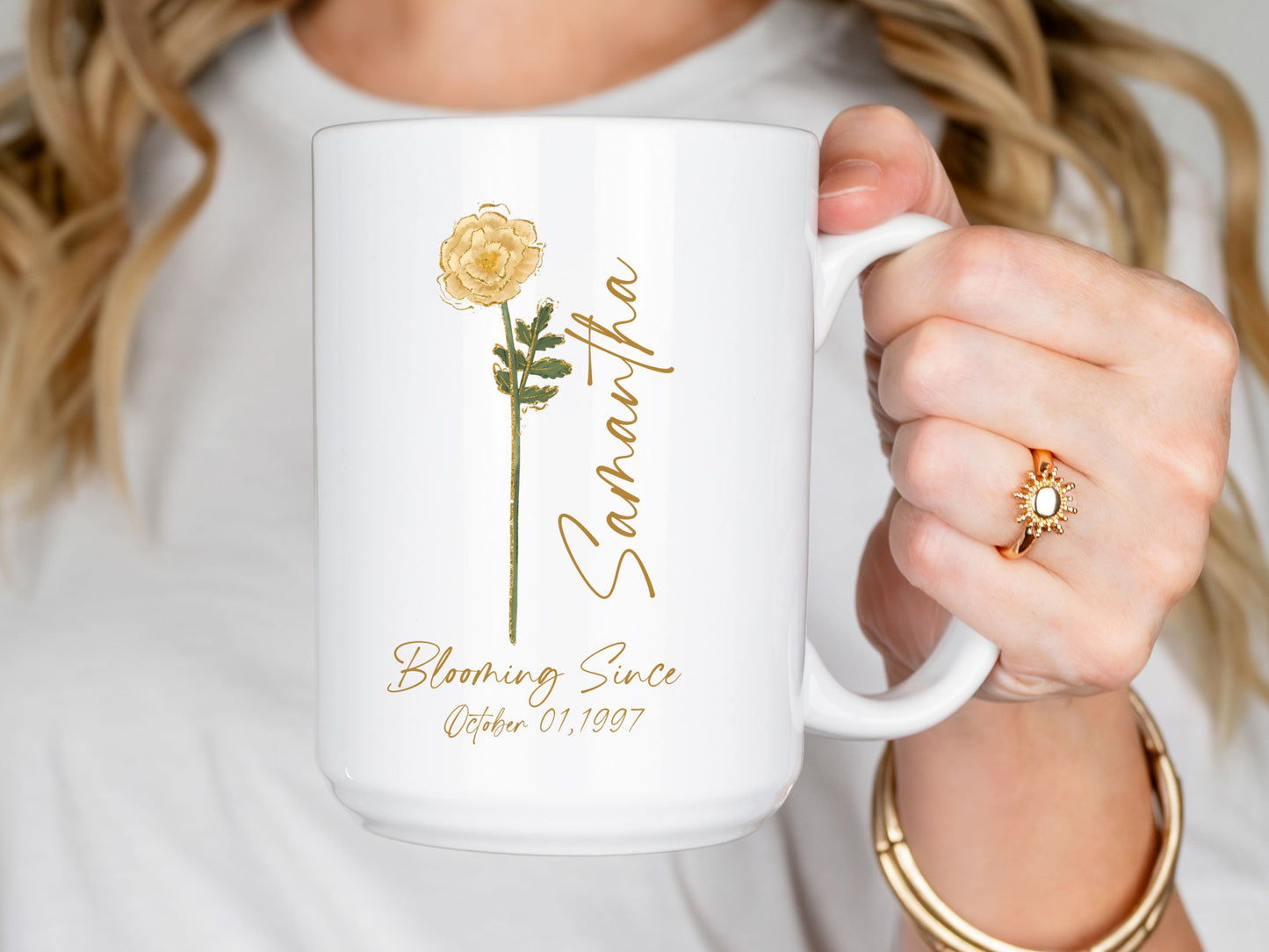 Personalized Birth Flower Mug with Name & Date, Custom Birthday Coffee Cup, Floral Gift for Her, Birth Month Flower Mug, Meaningful Keepsake