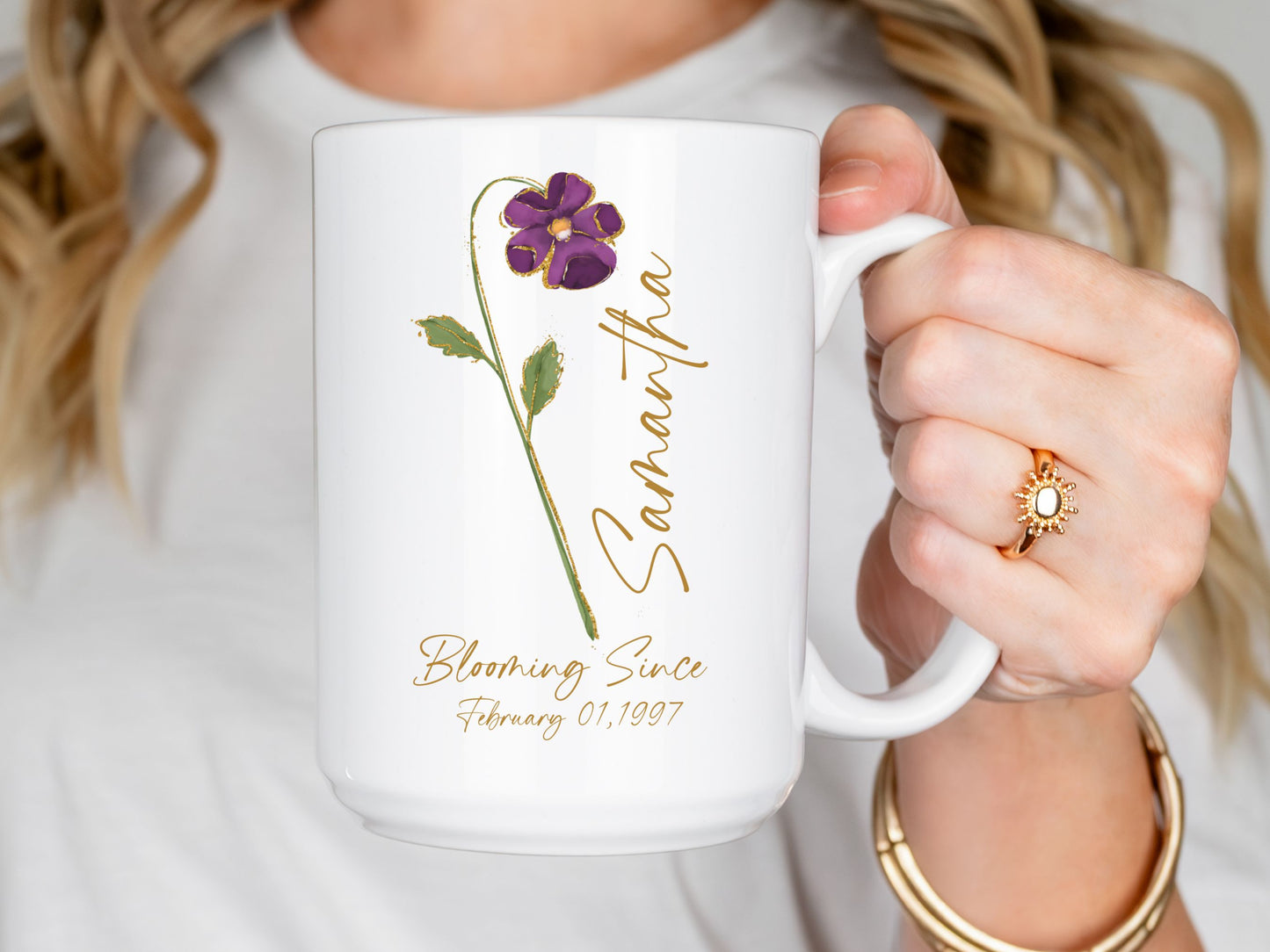 Personalized Birth Flower Mug with Name & Date, Custom Birthday Coffee Cup, Floral Gift for Her, Birth Month Flower Mug, Meaningful Keepsake