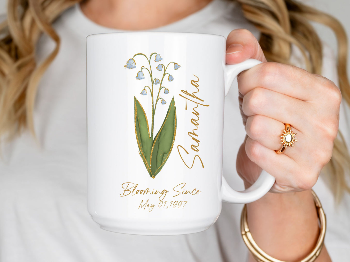Personalized Birth Flower Mug with Name & Date, Custom Birthday Coffee Cup, Floral Gift for Her, Birth Month Flower Mug, Meaningful Keepsake