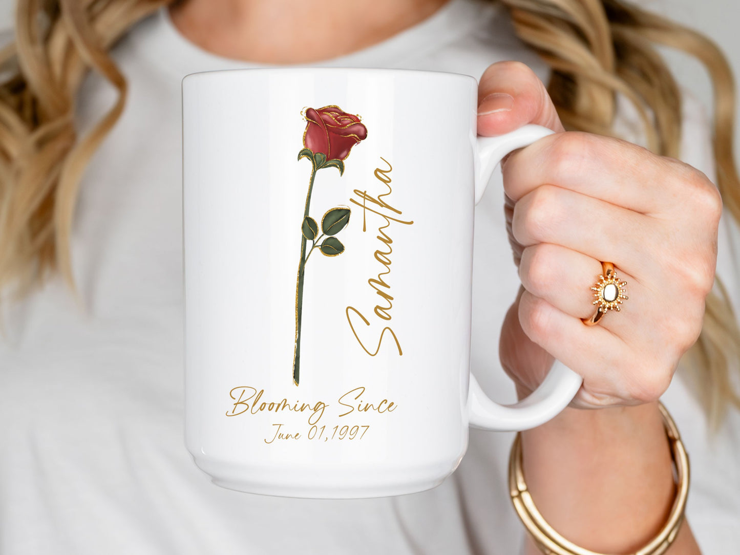 Personalized Birth Flower Mug with Name & Date, Custom Birthday Coffee Cup, Floral Gift for Her, Birth Month Flower Mug, Meaningful Keepsake