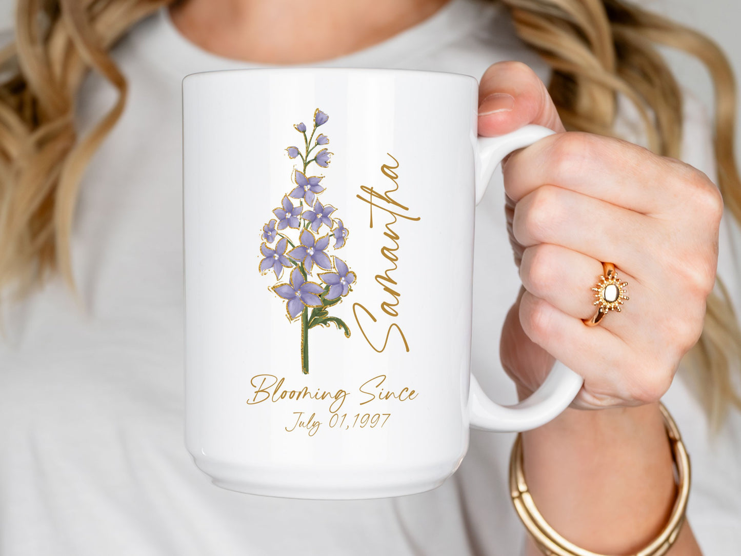 Personalized Birth Flower Mug with Name & Date, Custom Birthday Coffee Cup, Floral Gift for Her, Birth Month Flower Mug, Meaningful Keepsake