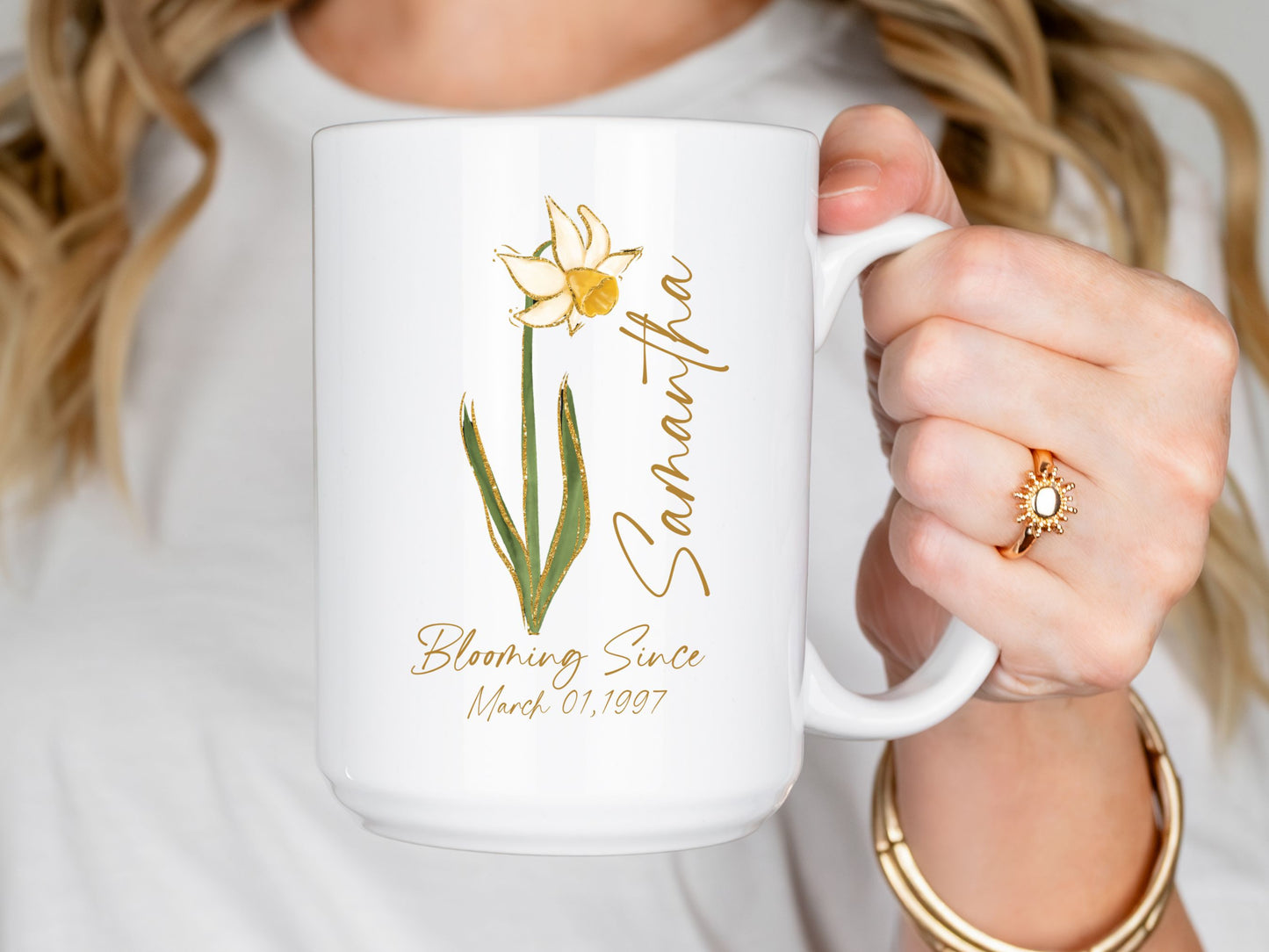 Personalized Birth Flower Mug with Name & Date, Custom Birthday Coffee Cup, Floral Gift for Her, Birth Month Flower Mug, Meaningful Keepsake