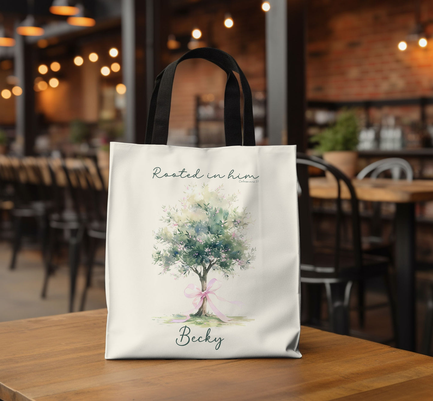 Christian tote bag, Rooted in him, Bible bag, Bible verse gift, Faith tote, Christian Girl gift, Baptism gift, Chruch bag, Scripture gift.