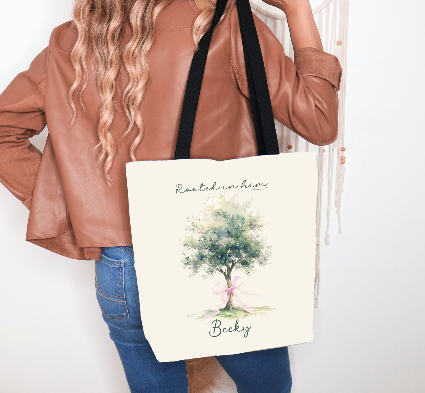 Christian tote bag, Rooted in him, Bible bag, Bible verse gift, Faith tote, Christian Girl gift, Baptism gift, Chruch bag, Scripture gift.