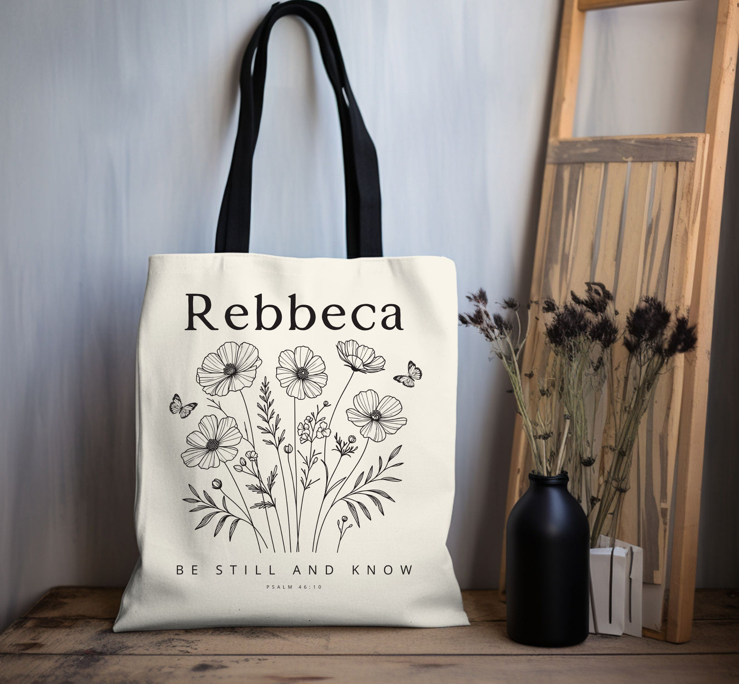 Personalized tote bag, Wildflower tote bag, Bible verse bag, Faith tote bag, Book lovers Bag, Personalized gift,  Bible study bag.