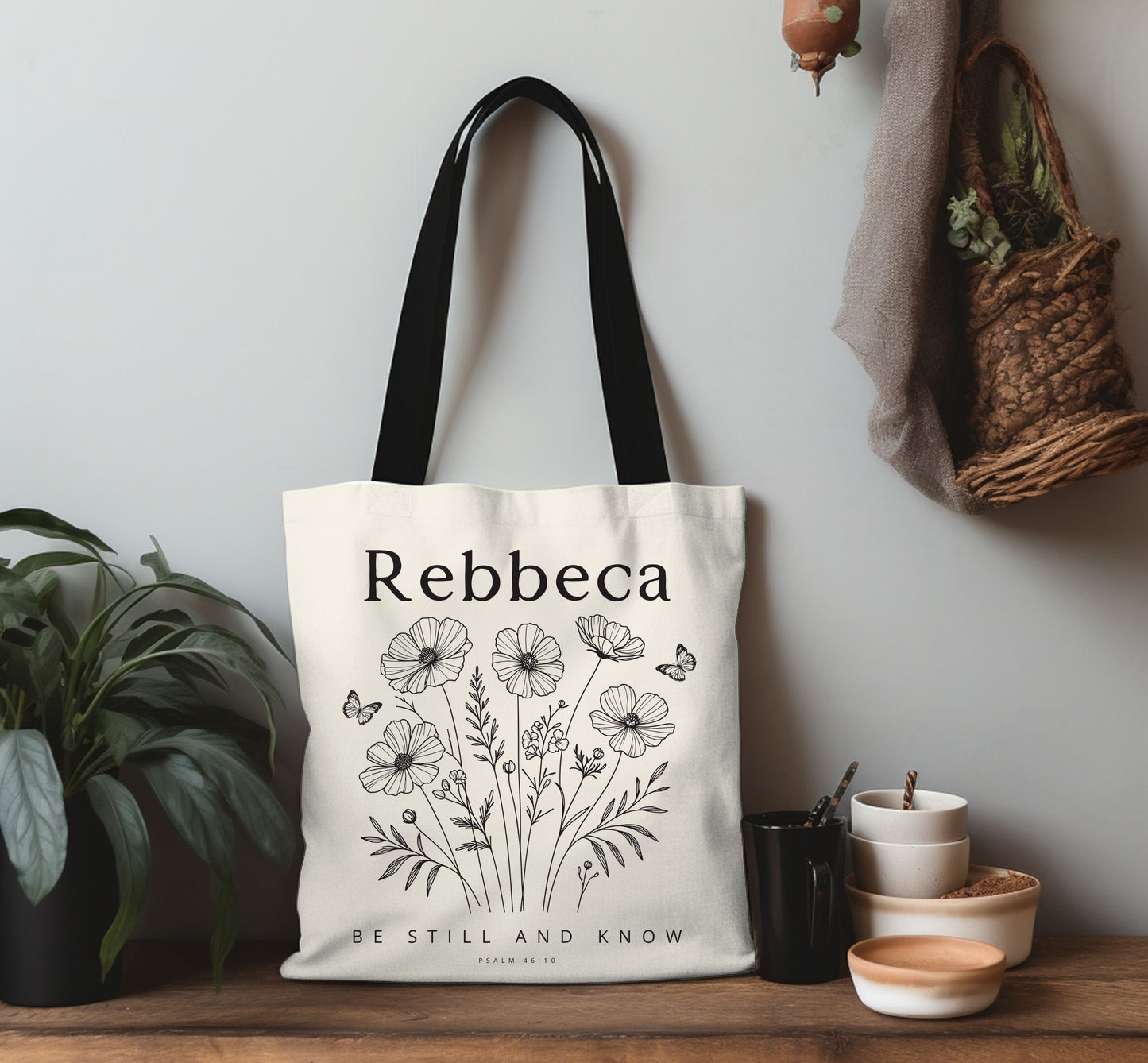 Personalized tote bag, Wildflower tote bag, Bible verse bag, Faith tote bag, Book lovers Bag, Personalized gift,  Bible study bag.