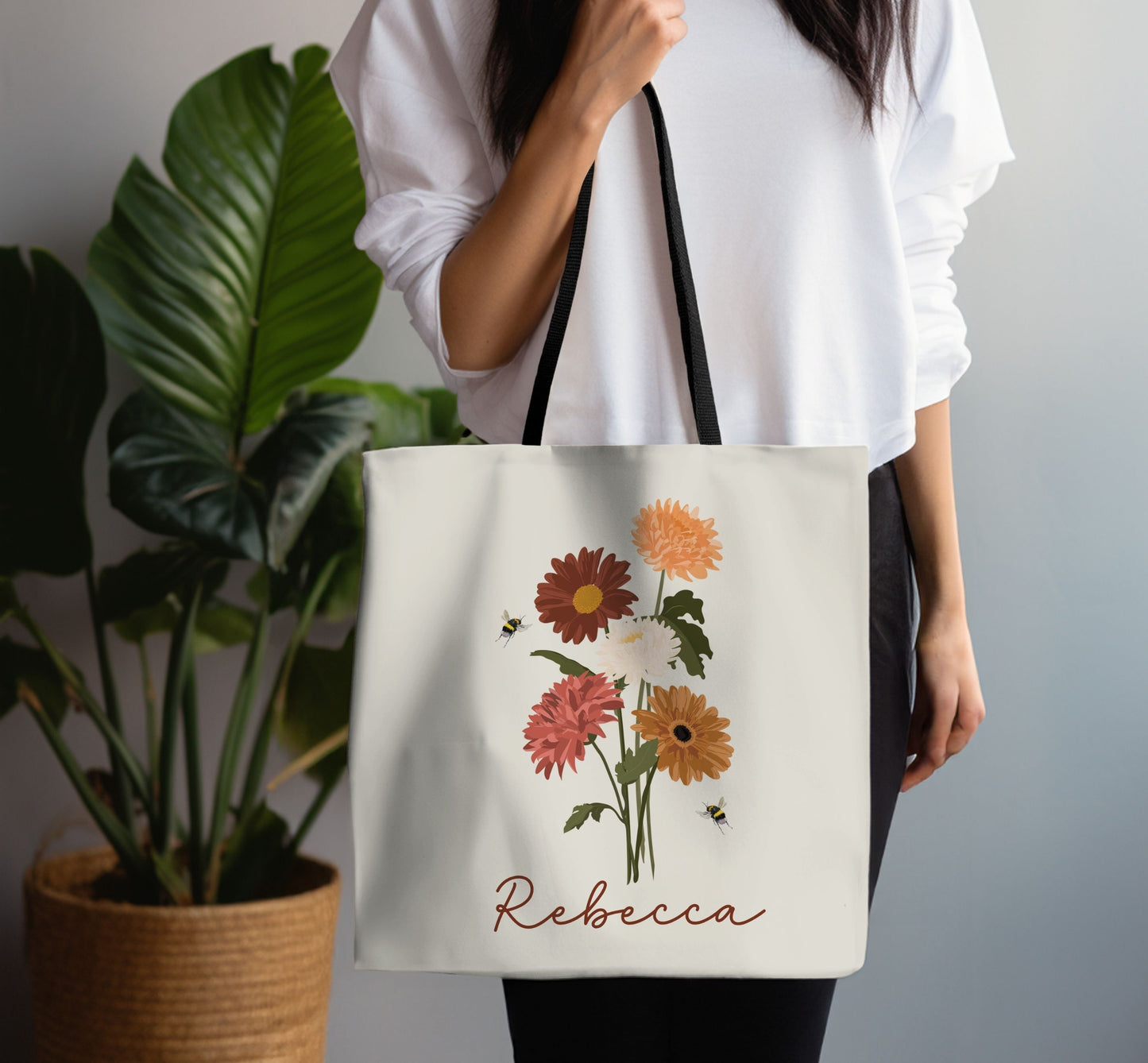 Personalized tote bag, Wildflower tote bag, Teacher tote bag, Custom Bridesmaid tote bag, Book lovers Bag, Personalized gift,  Flower tote.
