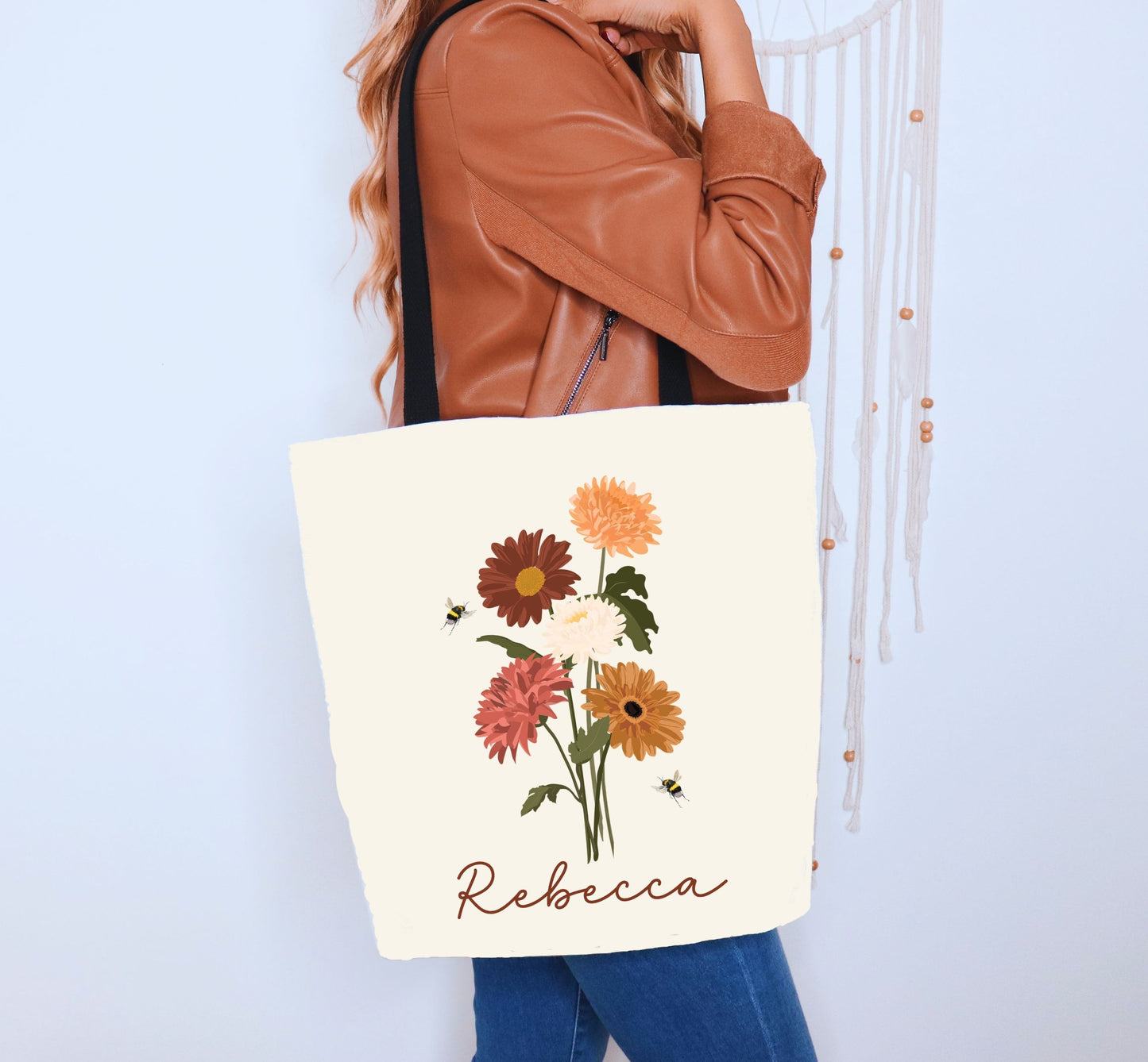 Personalized tote bag, Wildflower tote bag, Teacher tote bag, Custom Bridesmaid tote bag, Book lovers Bag, Personalized gift,  Flower tote.