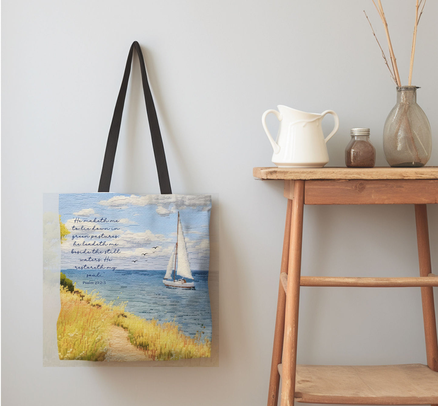Psalm 23, Bible study tote bag, Christian tote, Weekender bag , Scripture tote , Beach tote bag, Coastal tote, Church bag, Gift for Friend.