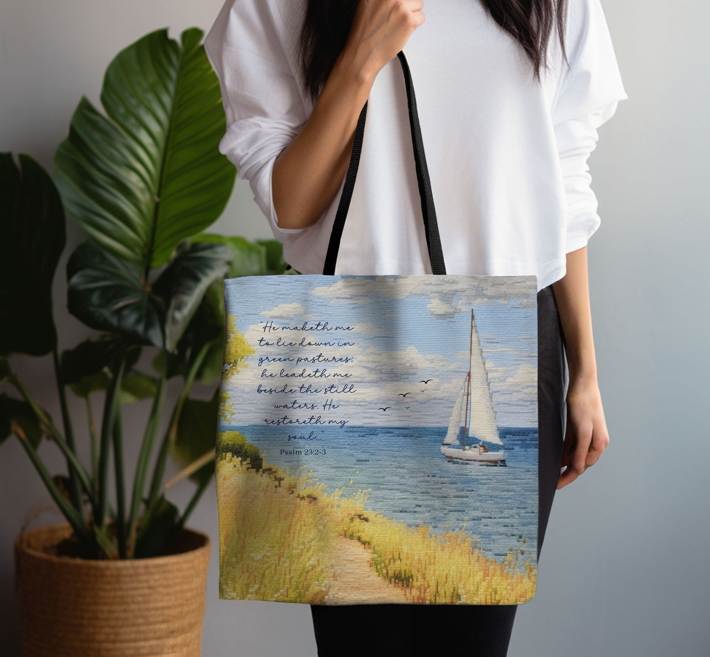 Psalm 23, Bible study tote bag, Christian tote, Weekender bag , Scripture tote , Beach tote bag, Coastal tote, Church bag, Gift for Friend.