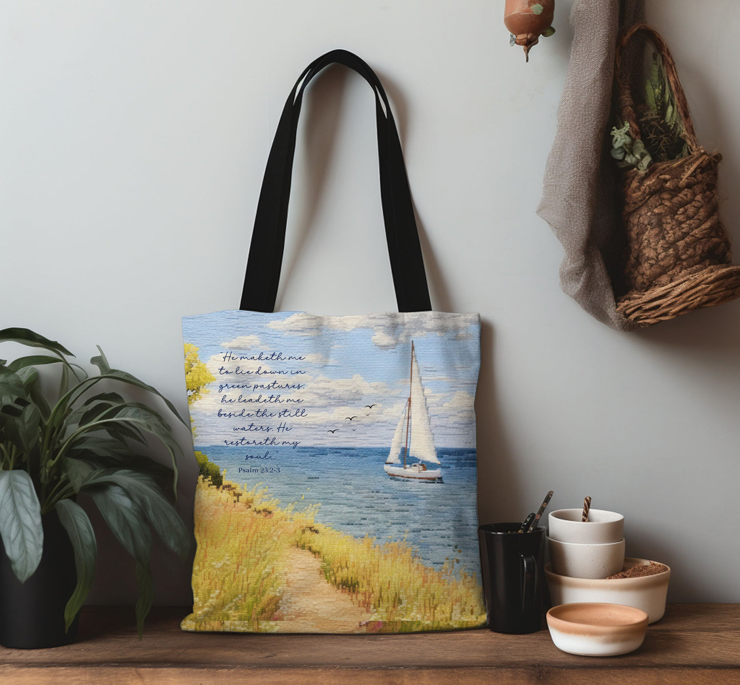 Psalm 23, Bible study tote bag, Christian tote, Weekender bag , Scripture tote , Beach tote bag, Coastal tote, Church bag, Gift for Friend.