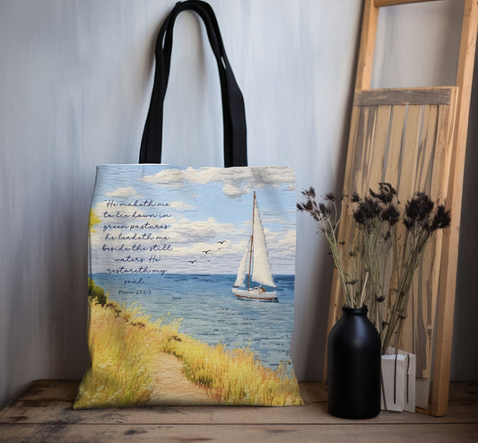 Psalm 23, Bible study tote bag, Christian tote, Weekender bag , Scripture tote , Beach tote bag, Coastal tote, Church bag, Gift for Friend.