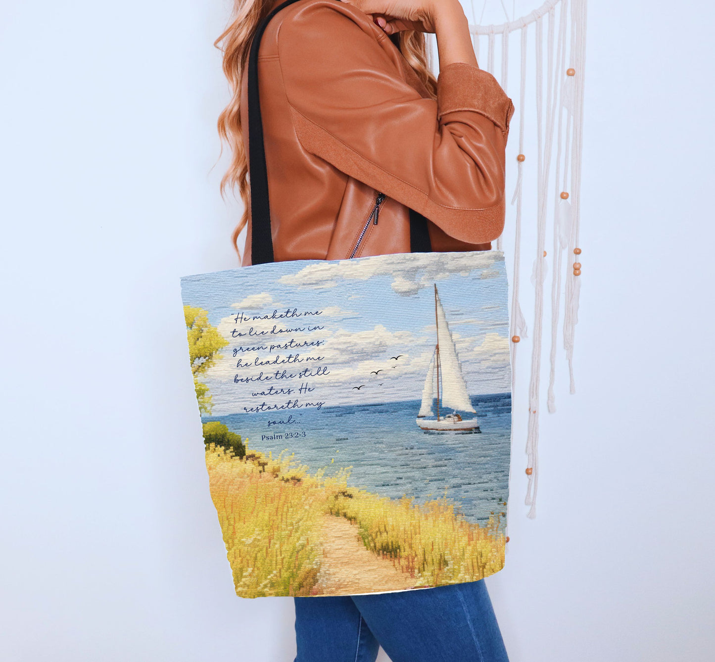 Psalm 23, Bible study tote bag, Christian tote, Weekender bag , Scripture tote , Beach tote bag, Coastal tote, Church bag, Gift for Friend.
