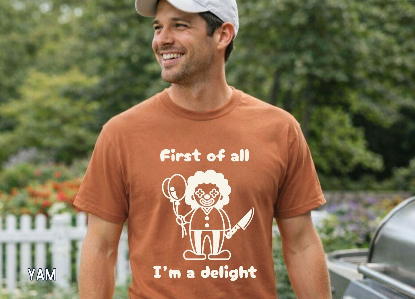First of All I'm a Delight Shirt, Funny Clown Graphic Tee, Dark Humor Shirt, Sarcastic Humor Tee, Funny Halloween Shirt.