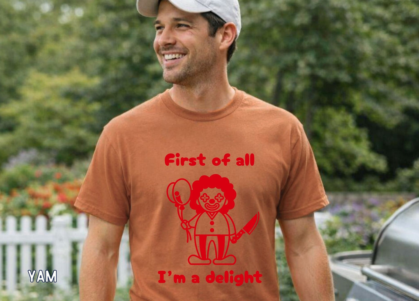 First of All I'm a Delight Shirt (RED), Funny Clown Graphic Tee, Dark Humor Shirt, Sarcastic Humor Tee, Funny Halloween Shirt.