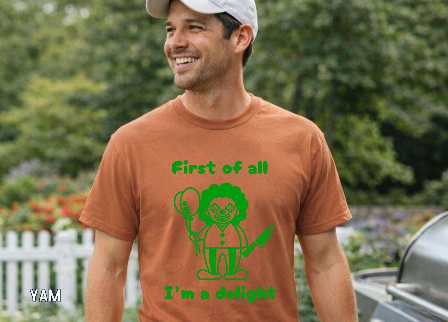 First of All I'm a Delight Shirt (Green), Funny Clown Graphic Tee, Dark Humor Shirt, Sarcastic Humor Tee, Funny Halloween Shirt.