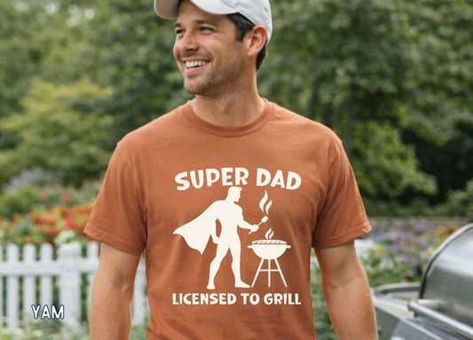 Super Dad Licensed to Grill Shirt, Funny Dad BBQ Tee, Father's Day Gift, Grill Master Dad Shirt, BBQ Dad Tee, Gift for Dad.