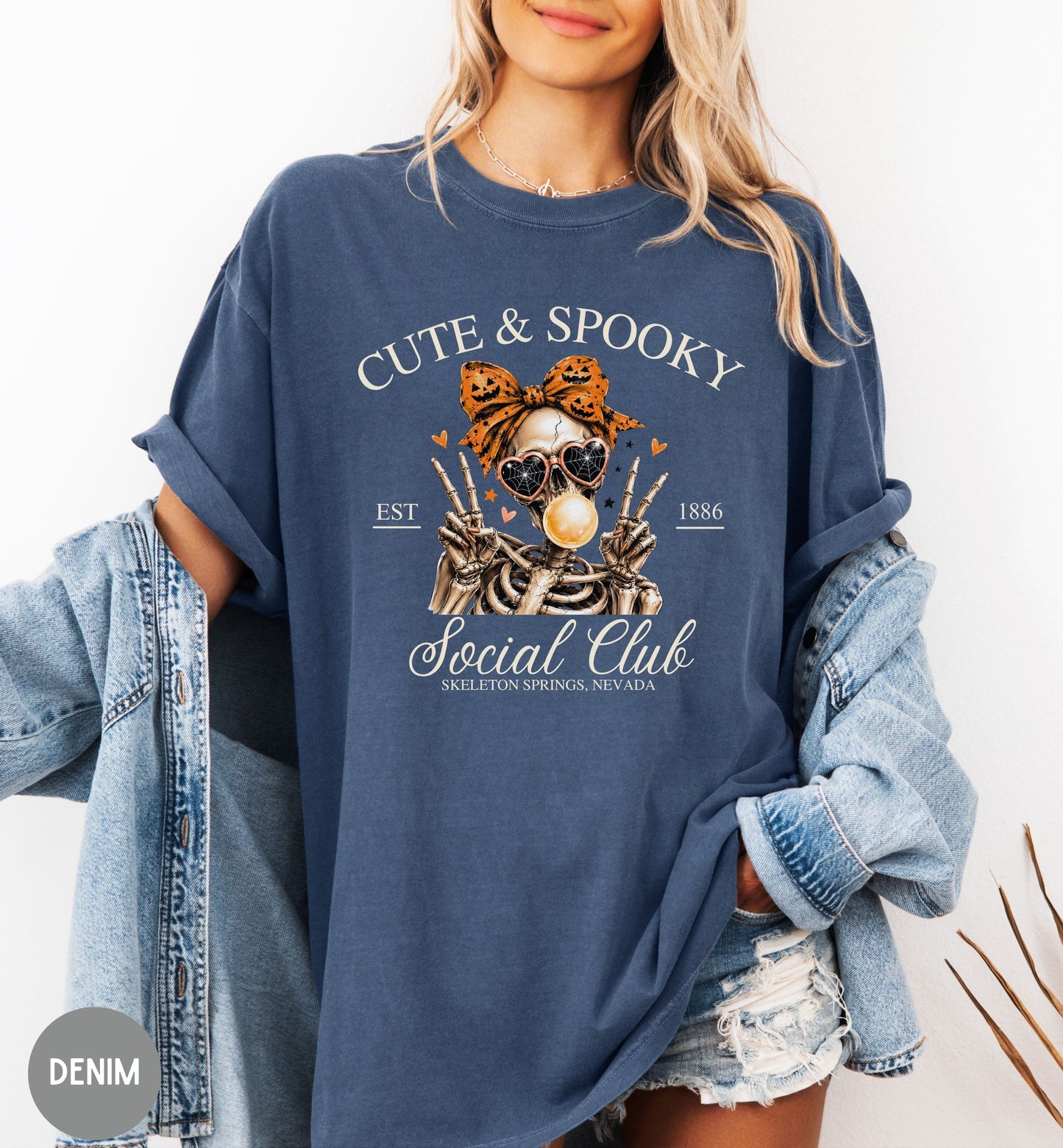 Cute & Spooky Social Club shirt, Halloween t-shirt, Skeleton shirt, Bow shirt, woman Halloween tee, October fall shirt, coquette Halloween.
