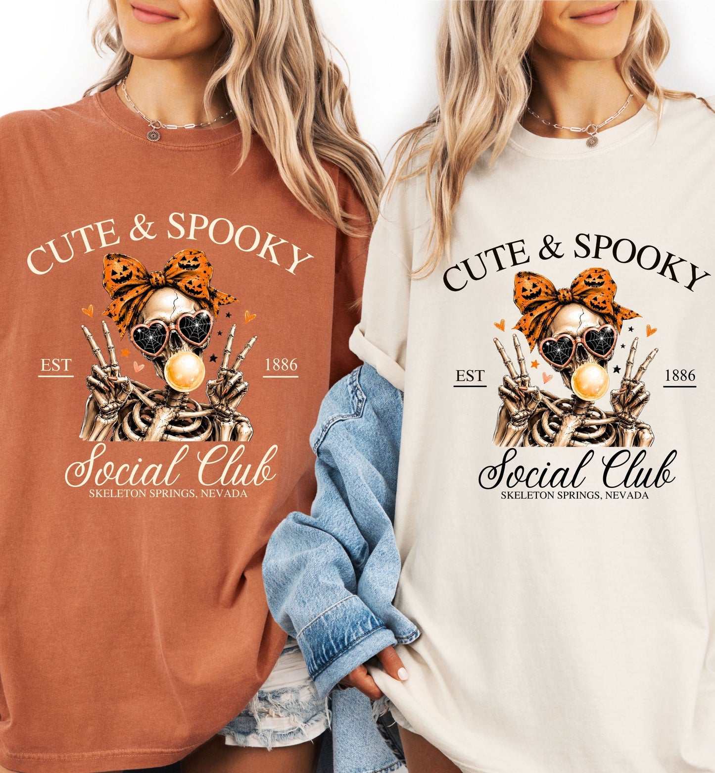 Cute & Spooky Social Club shirt, Halloween t-shirt, Skeleton shirt, Bow shirt, woman Halloween tee, October fall shirt, coquette Halloween.