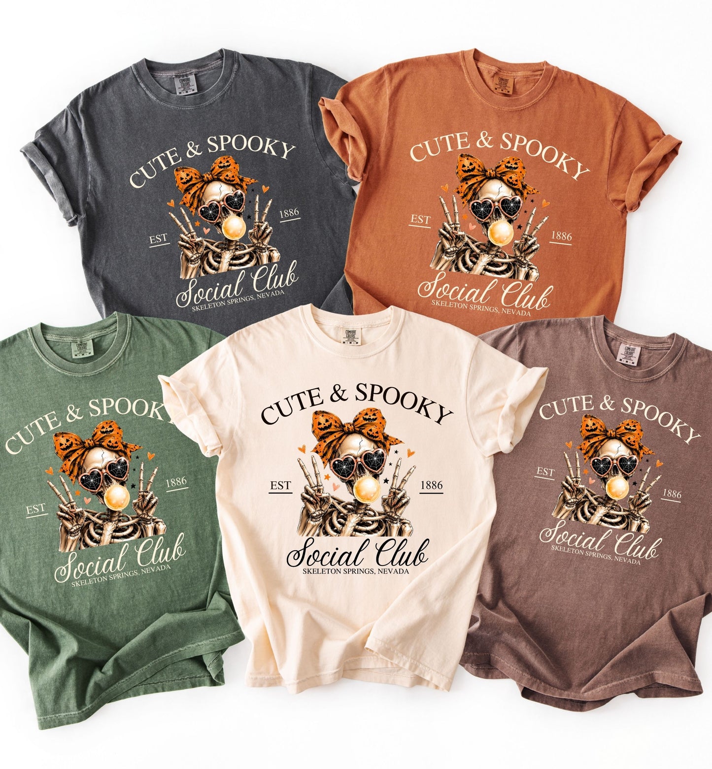 Cute & Spooky Social Club shirt, Halloween t-shirt, Skeleton shirt, Bow shirt, woman Halloween tee, October fall shirt, coquette Halloween.