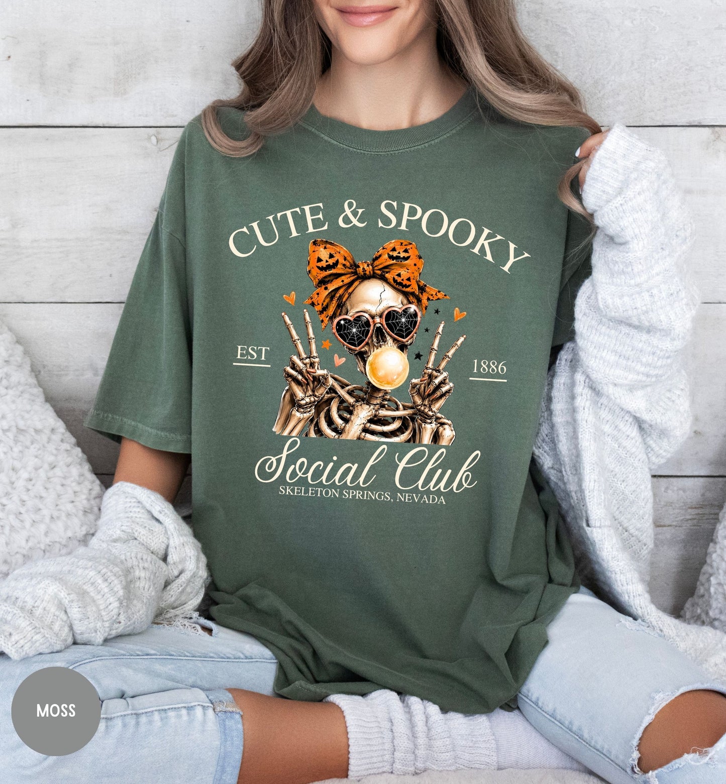 Cute & Spooky Social Club shirt, Halloween t-shirt, Skeleton shirt, Bow shirt, woman Halloween tee, October fall shirt, coquette Halloween.