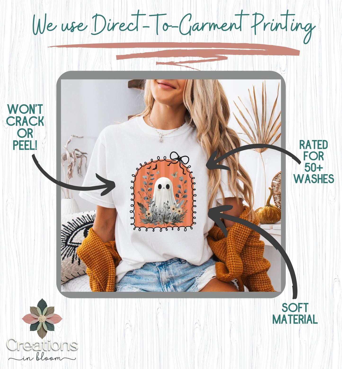 Cute Ghost Shirt for Women, Halloween t-shirt, Floral Halloween tee, Bow shirt, Wildflower ghost shirt, coquette Halloween, Autumn Aesthetic